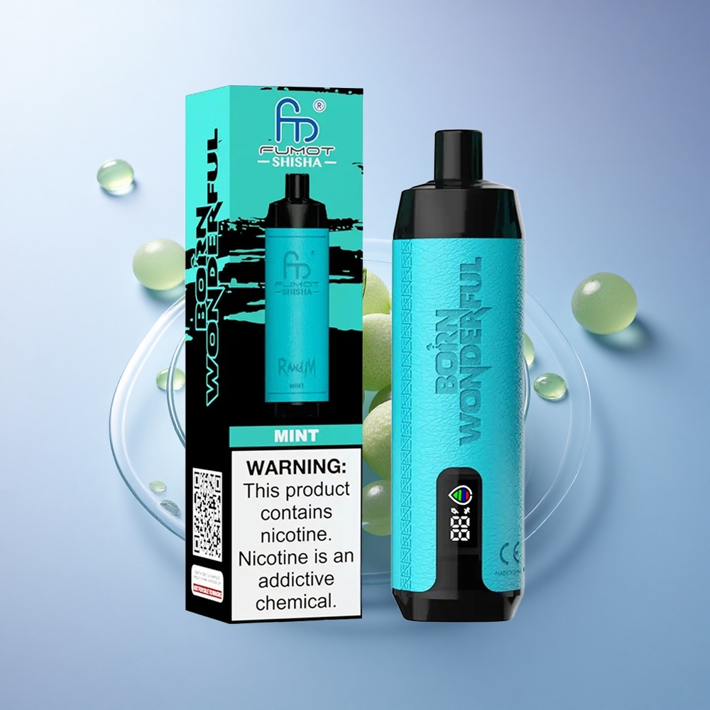 RandM Fumot Shisha 10000 Puffs Menta Disposable Vape z LED indikatorjem in 18ml prednapolnjeno tekočino