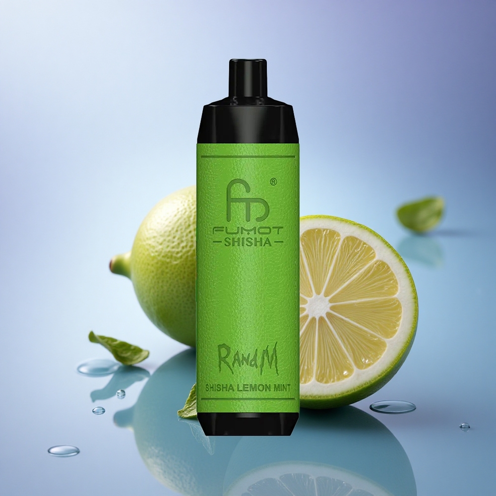 RandM Fumot Shisha 10000 Puffs Šiša Limona Meta z 0,6 ohm mrežasto tuljavo in 0,5 % nikotina