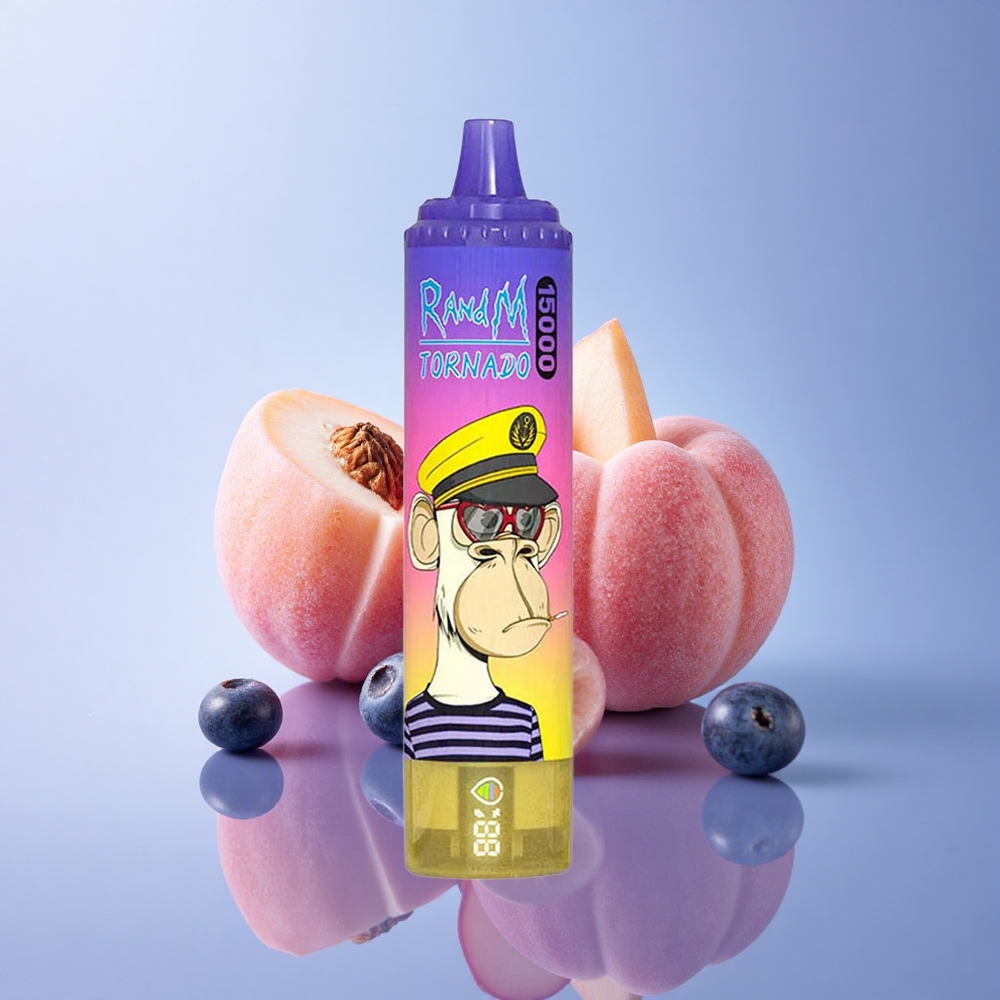 RandM Fumot Tornado 15000 Puffs Breskeva Borovnica Sladkarija z 5% nikotina in 850mAh baterijo