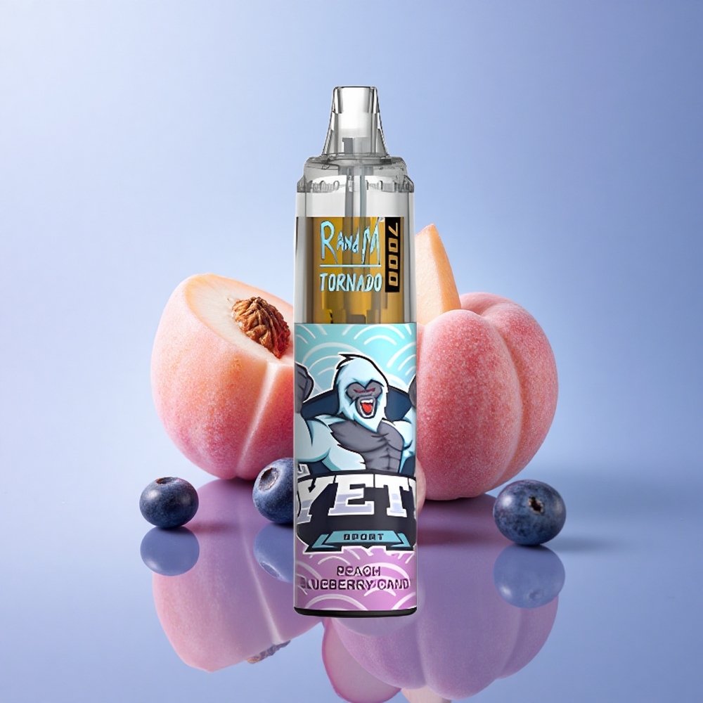 RandM Fumot Tornado 7000 Puffs Breskeva Borovnica Candy z 850 mAh in nastavljivim zrakom