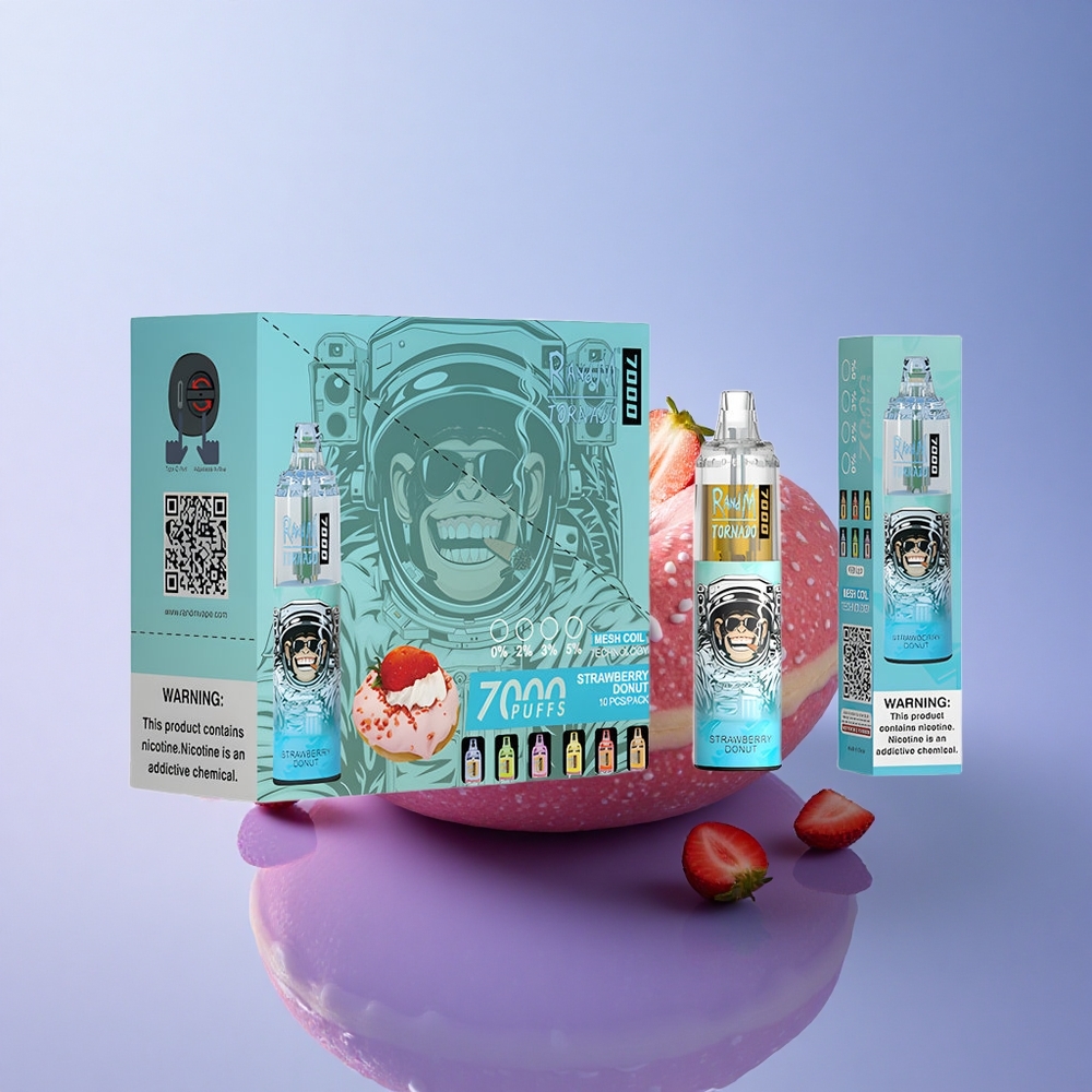 RandM Fumot Tornado 7000 Puffs Jagodni Krof z 850 mAh in 14 ML E-tekočino