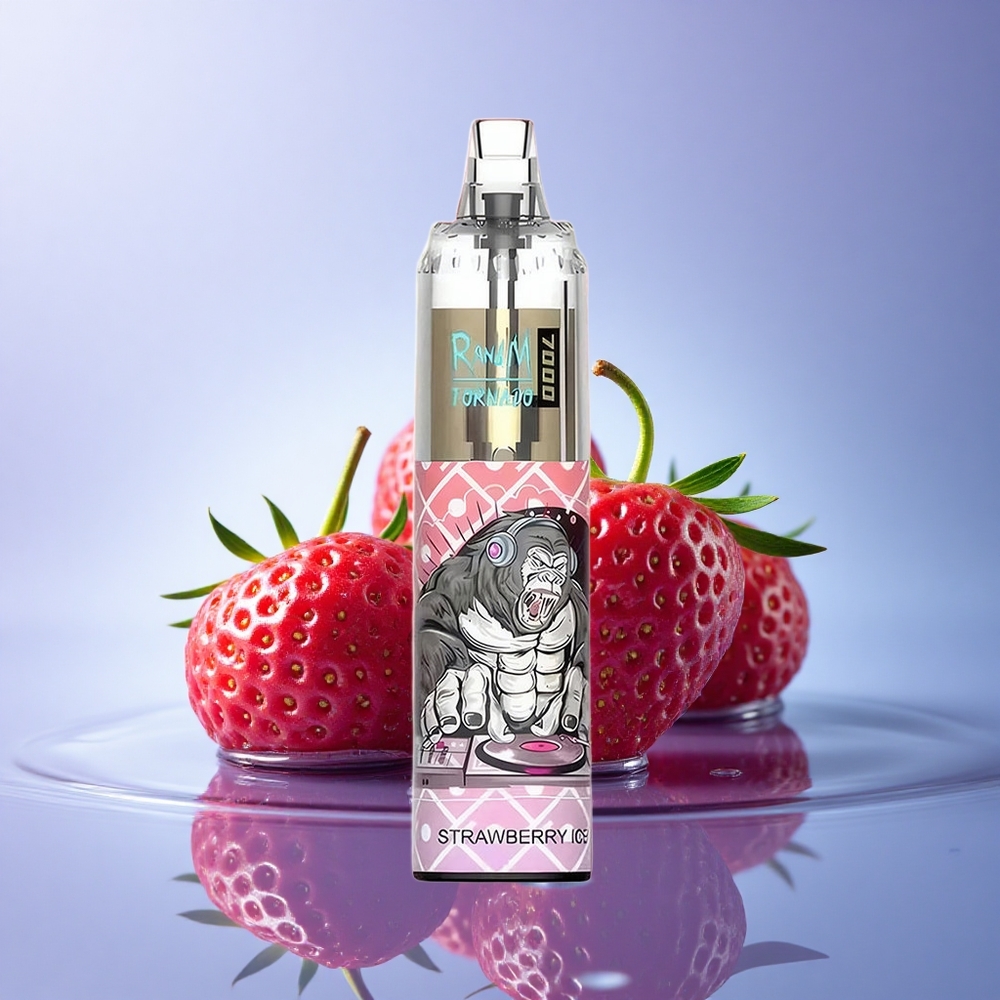 RandM Fumot Tornado 7000 Puffs Jagodni Led z 14 ML E-tekočino in Nastavljivim Zrakom