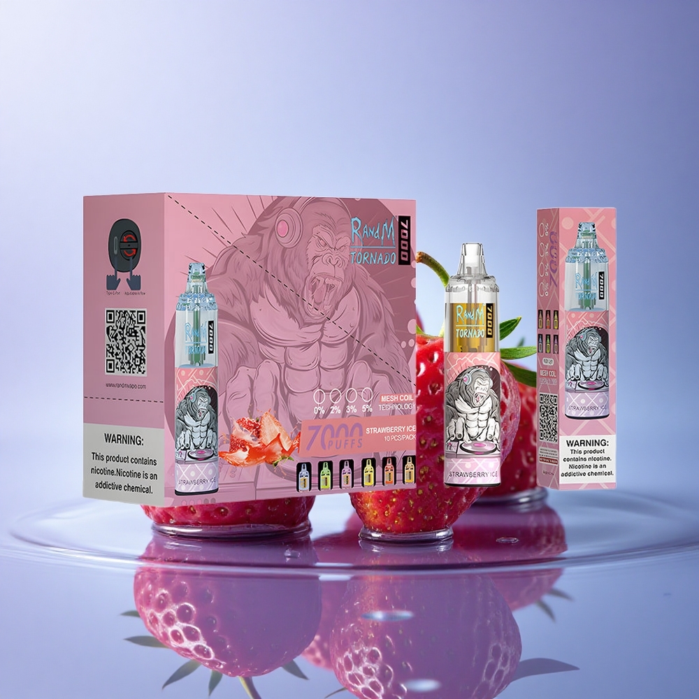 RandM Fumot Tornado 7000 Puffs Jagodni Led z 14 ML E-tekočino in Nastavljivim Zrakom