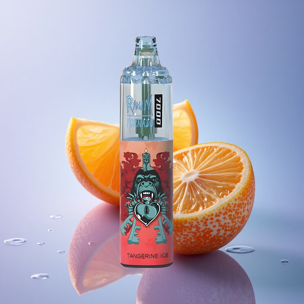 RandM Fumot Tornado 7000 Puffs Mandarinčni Led z 850 mAh in 14 ML E-tekočino