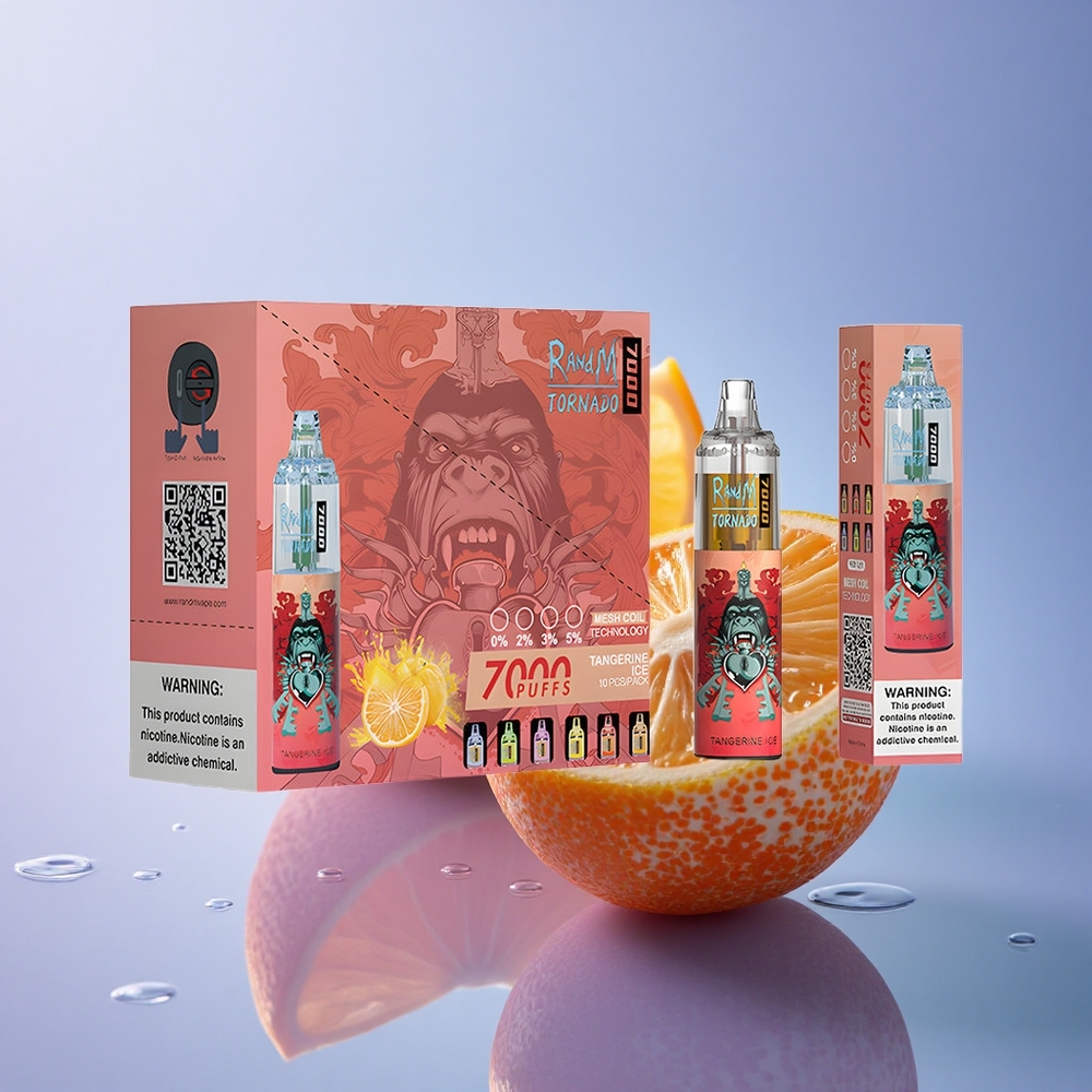 RandM Fumot Tornado 7000 Puffs Mandarinčni Led z 850 mAh in 14 ML E-tekočino