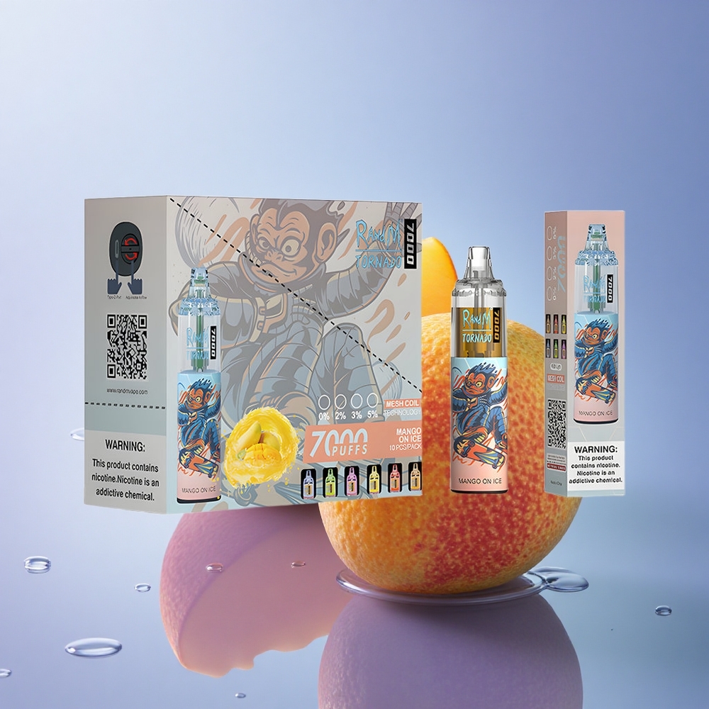 RandM Fumot Tornado 7000 Puffs Mango Na Ledu Z 5% Nikotina In 850 MAH