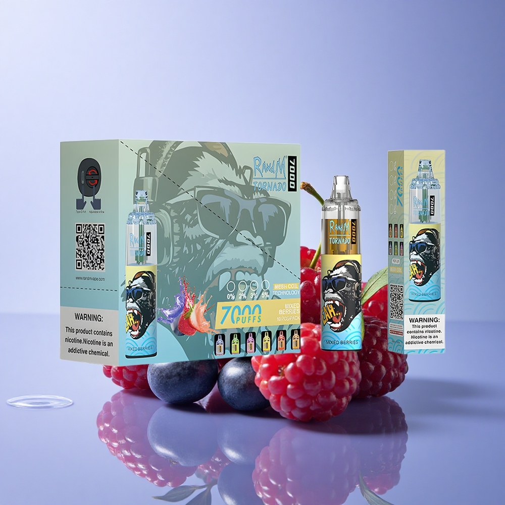 RandM Fumot Tornado 7000 Puffs Mešane Jagode z 5% Nikotina, 850 mAh in Mesh Coil