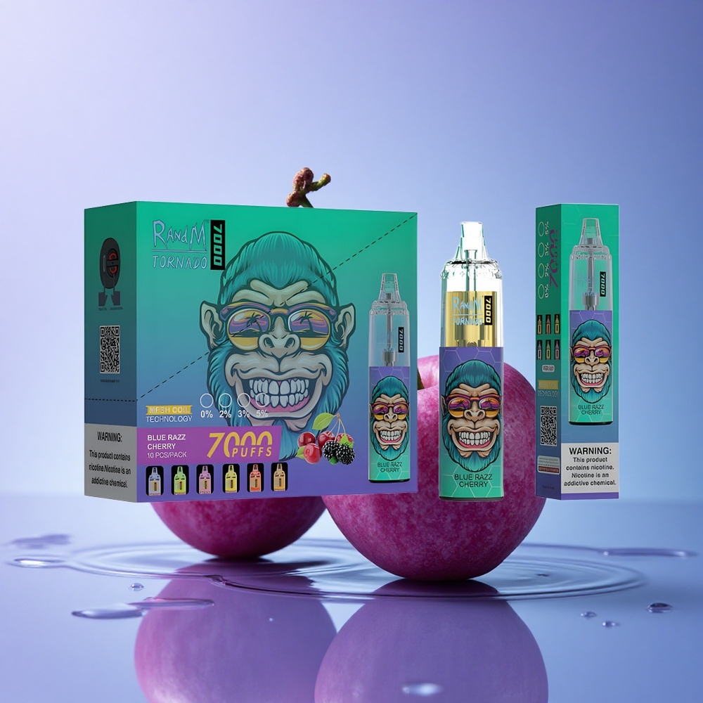 RandM Fumot Tornado 7000 Puffs Modra Malina Češnja z 850 mAh in Nastavljivim Zrakom
