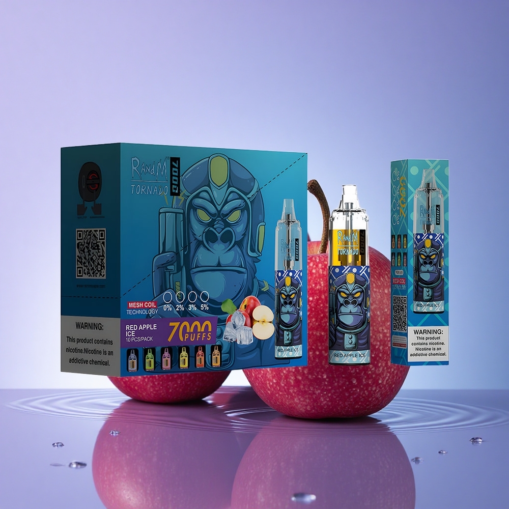 RandM Fumot Tornado 7000 Puffs Rdeča Jabolčna Led z 5% nikotina, 850 mAh in Mesh Coil