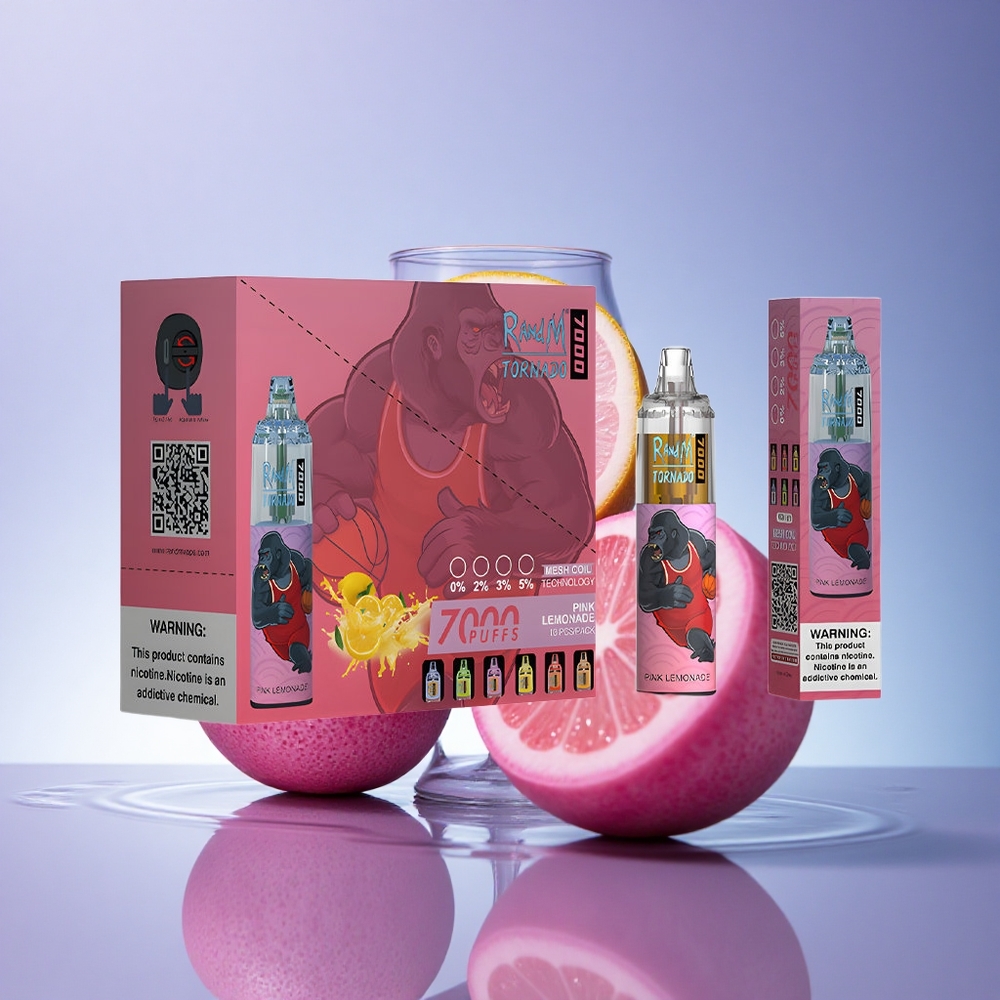 RandM Fumot Tornado 7000 Puffs Roza Limonada z 850 mAh in nastavljivim zrakom