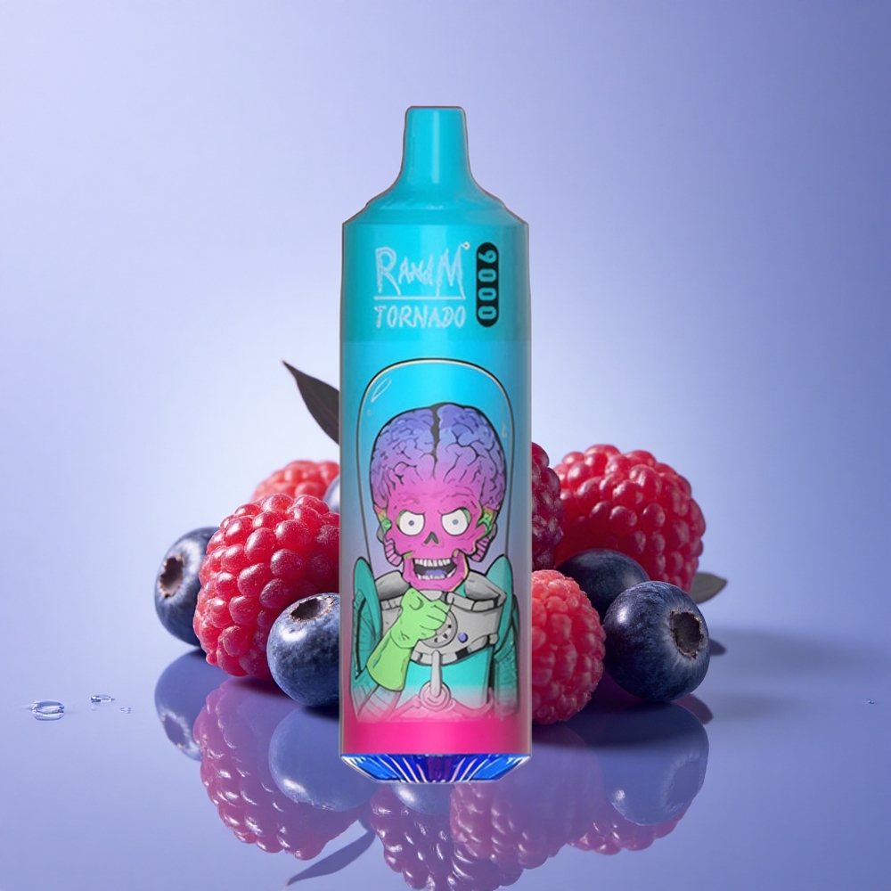 RandM Fumot Tornado 9000 Puffs Borovičnica Malina 850 mAh Mrežasta Tuljava 18 mL