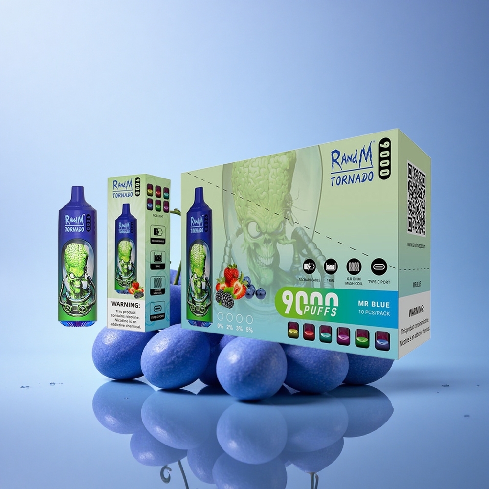 RandM Fumot Tornado 9000 Puffs Gospod Modri 850 mAh 18 mL Mrežasta Tuljava