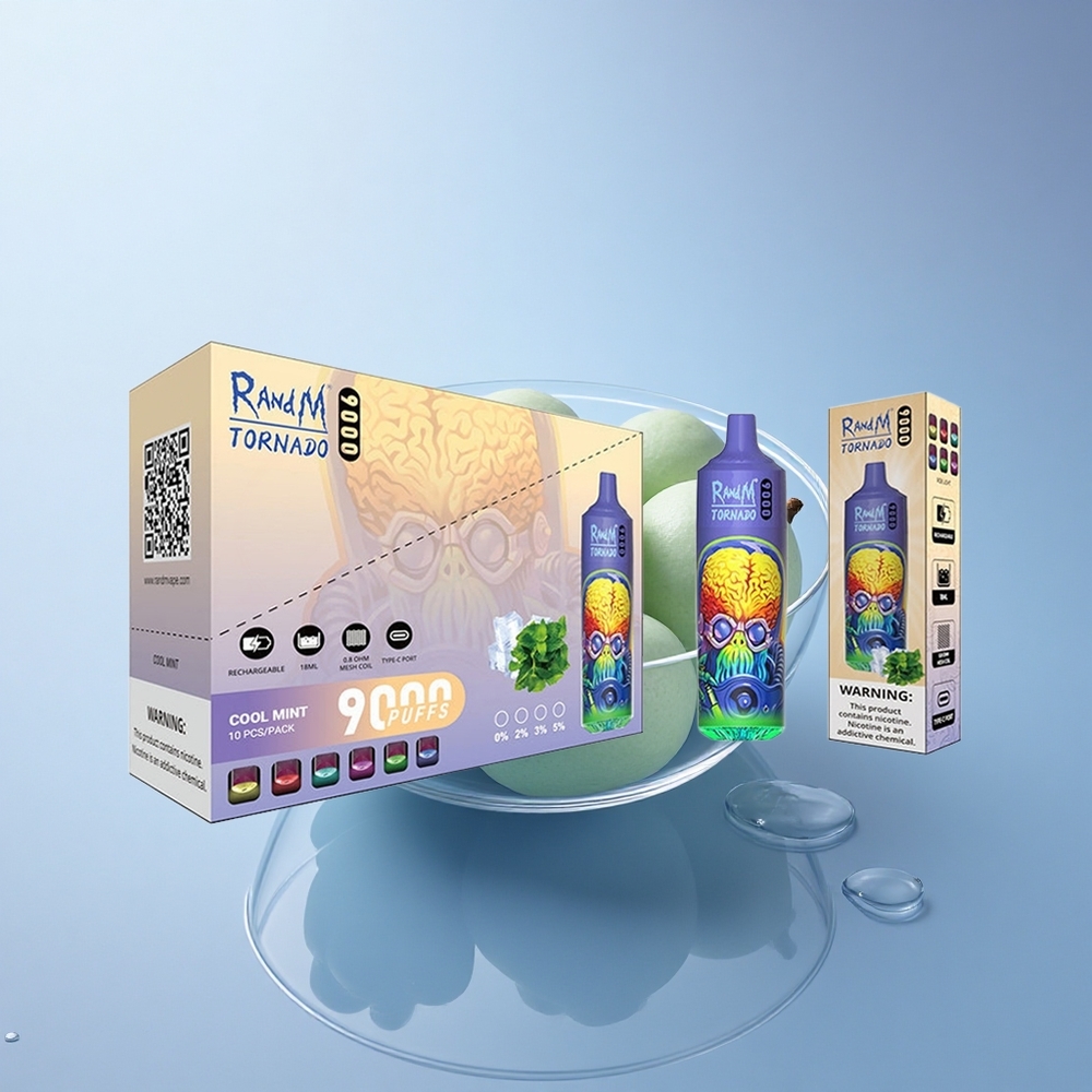 RandM Fumot Tornado 9000 Puffs Hladna Meta z 18 mL E-tekočine in 850 mAh Baterijo