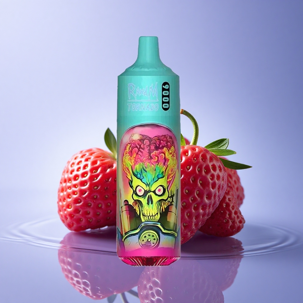 RandM Fumot Tornado 9000 Puffs Jagoda Malina 850 mAh 18 mL Mrežna Tuljava RGB Zaslon