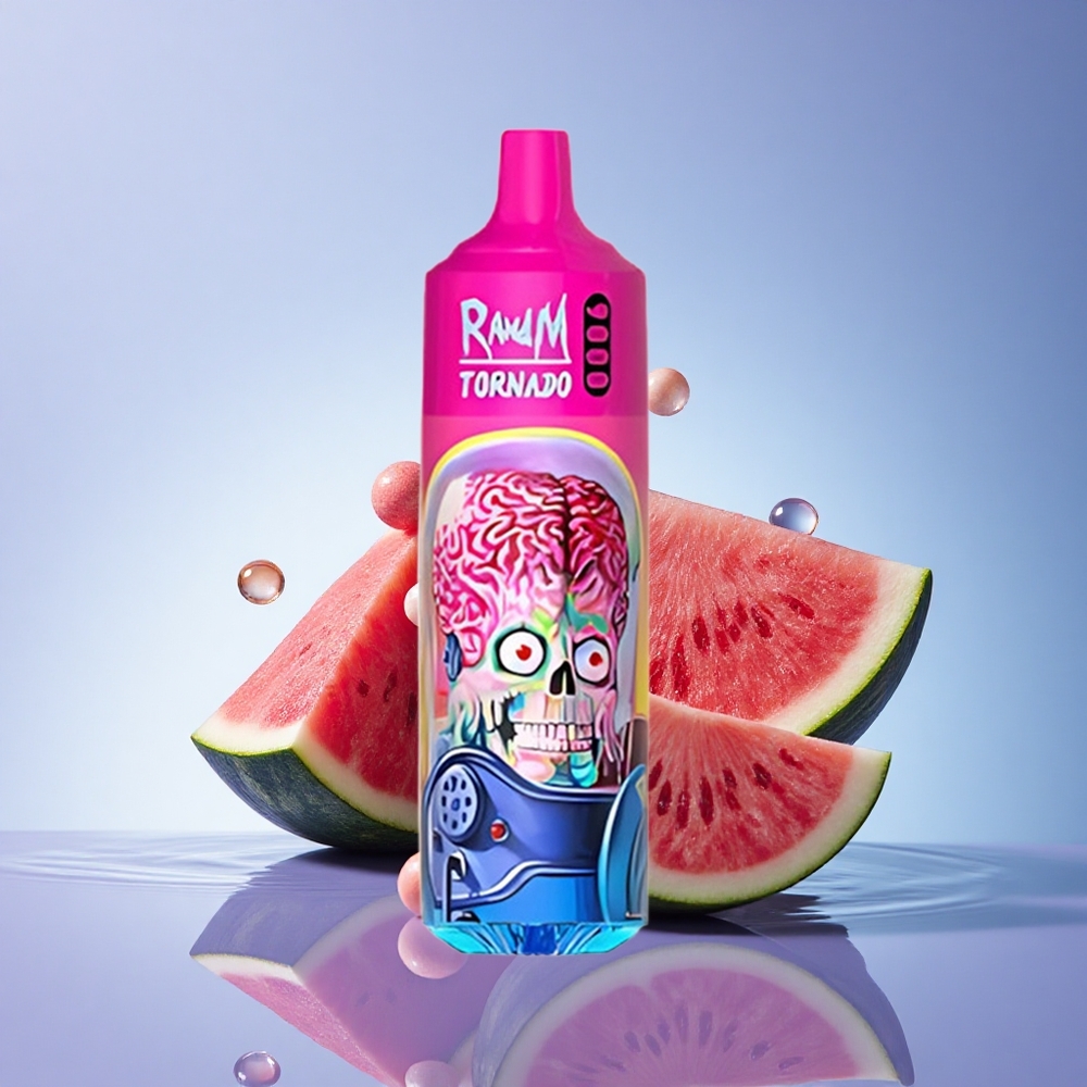 RandM Fumot Tornado 9000 Puffs Lubenikovi Skittles z 18 mL e-tekočino in 850 mAh baterijo