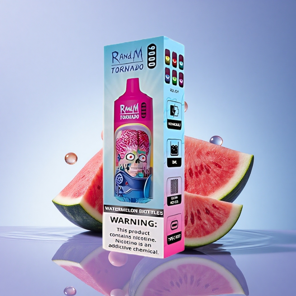 RandM Fumot Tornado 9000 Puffs Lubenikovi Skittles z 18 mL e-tekočino in 850 mAh baterijo