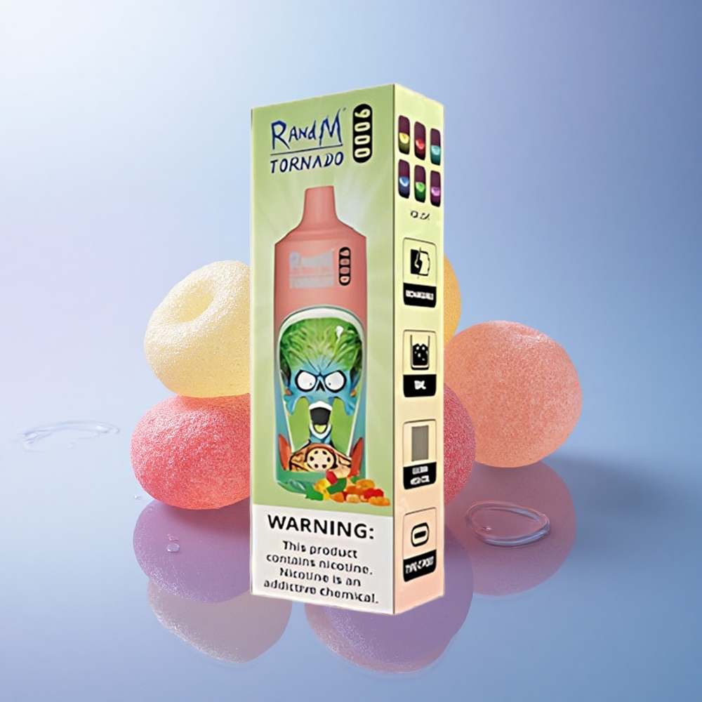 RandM Fumot Tornado 9000 Puffs Medvedek Gumi 850 mAh 18 mL Mrežasta Tuljava