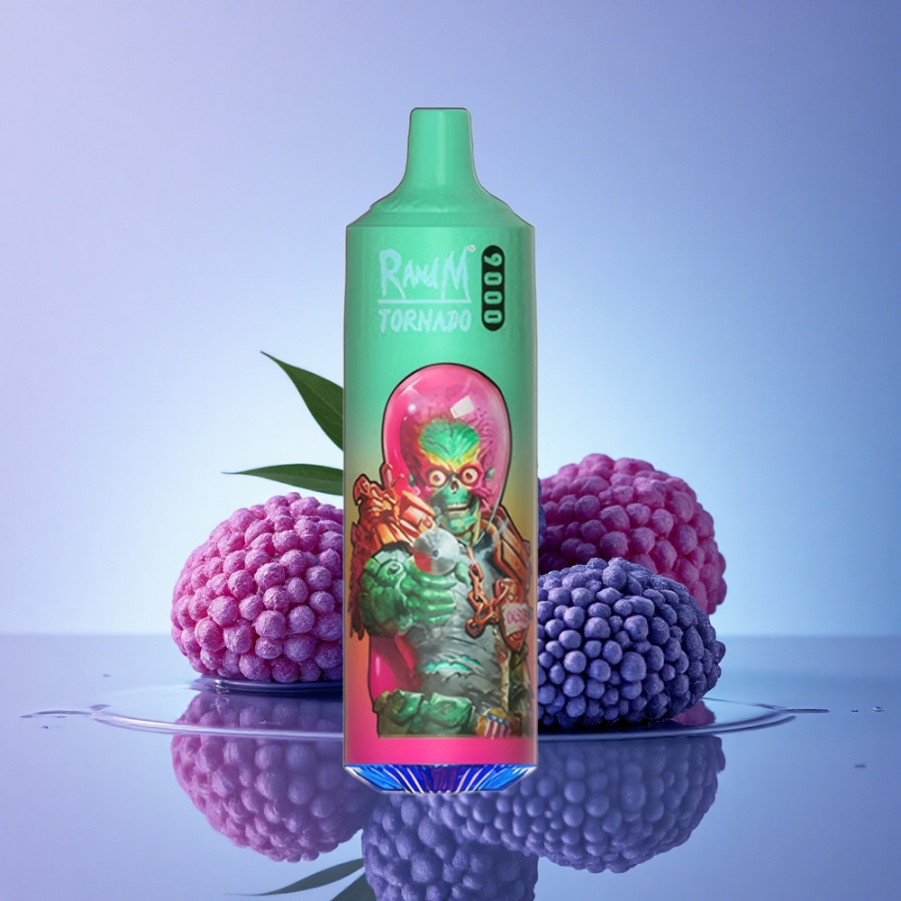 RandM Fumot Tornado 9000 Puffs Modri Malinov Meh 18 mL 850 mAh Mrežasta Tuljava