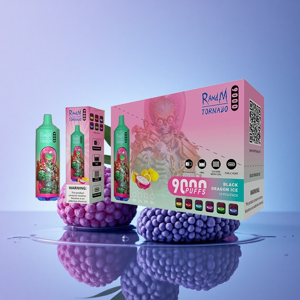 RandM Fumot Tornado 9000 Puffs Modri Malinov Meh 18 mL 850 mAh Mrežasta Tuljava