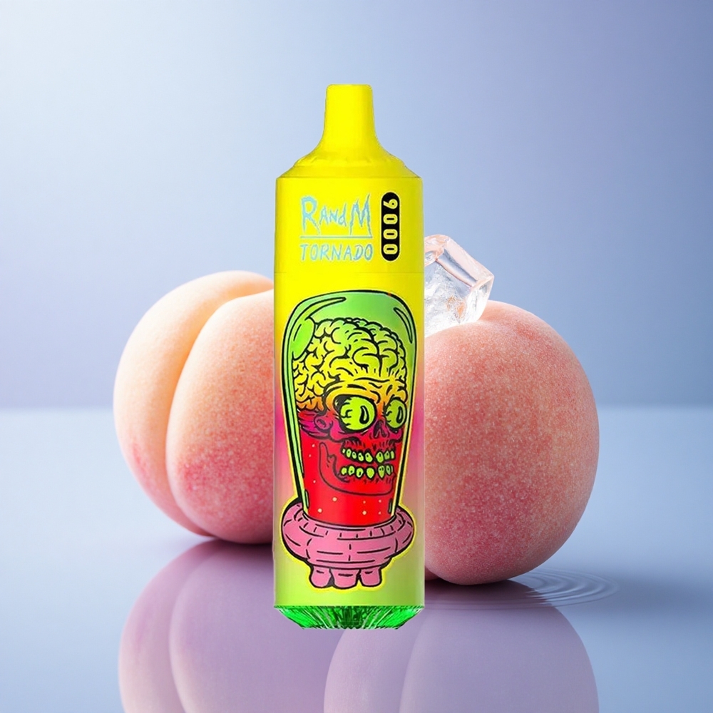 RandM Fumot Tornado 9000 Puffs Poletna Breskva Led z 18 mL E-tekočino in Mesh Coil