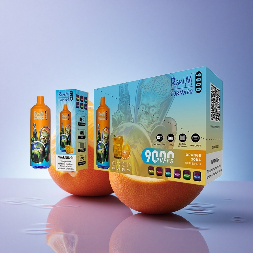RandM Fumot Tornado 9000 Puffs Pomarančna Gazirana Pijača z 18 mL E-tekočino in 850 mAh Baterijo