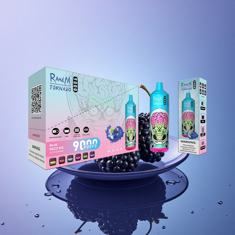 RandM Fumot Tornado 9000 Puffs Črni Zmaj Led z 18 mL E-tekočino in 850 mAh Baterijo