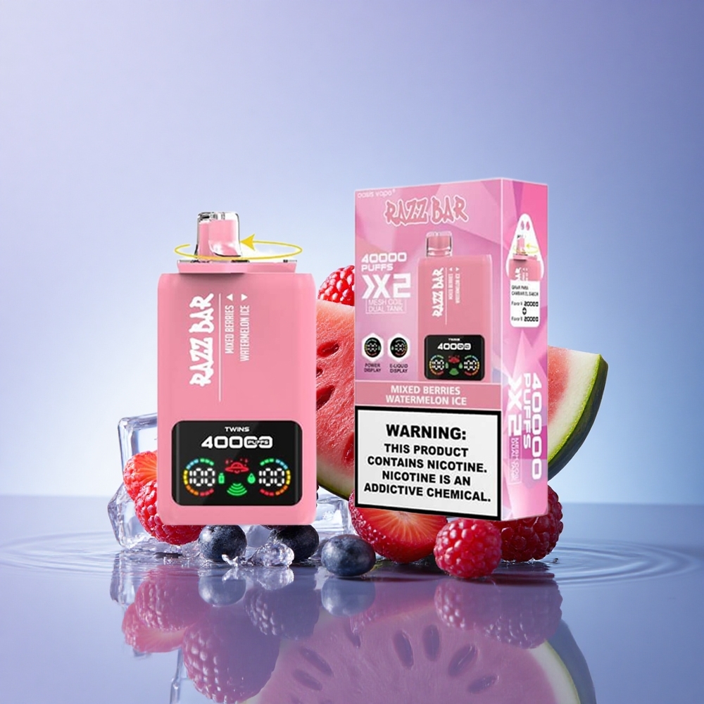 Razz Bar 40000 Puffs Mešane Jagode - Lubenični Led z 2% nikotina in 650 mAh baterijo