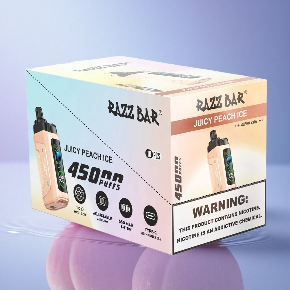 Razz Bar 45000 Puffs Sočna Breskva Led z 20 mg/ml Nikotina in 650 mAh Baterijo