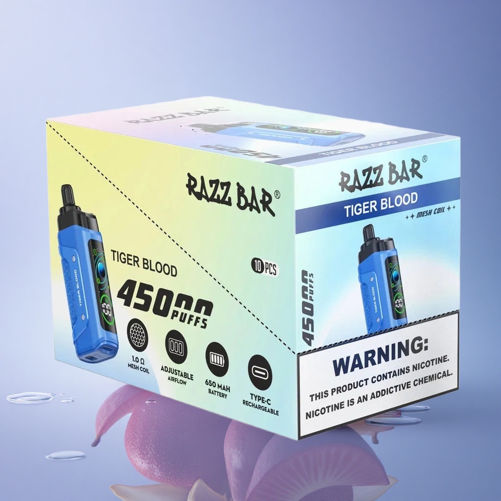 Razz Bar 45000 Puffs Tigrova kri z 20 mg/ml nikotina in nastavljivim zračnim tokom