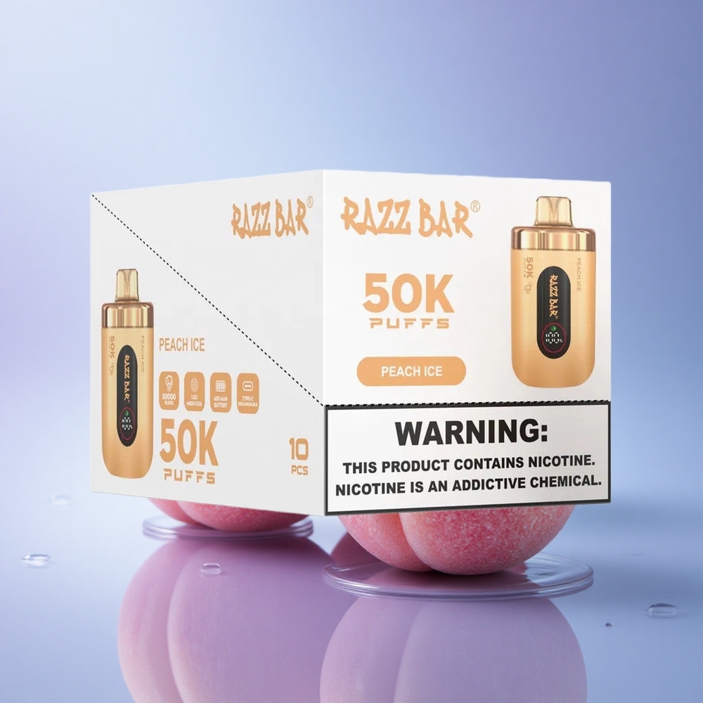 Razz Bar 50K Puffs Breskovi Led z 2% nikotina in 650 mAh baterijo