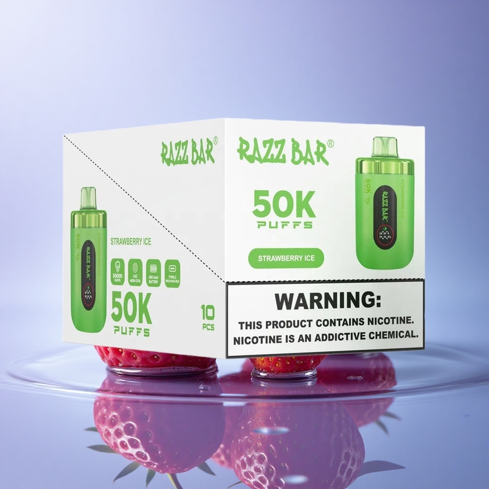 Razz Bar 50K Puffs Jagodni Led z 2% nikotina in 650 mAh baterijo