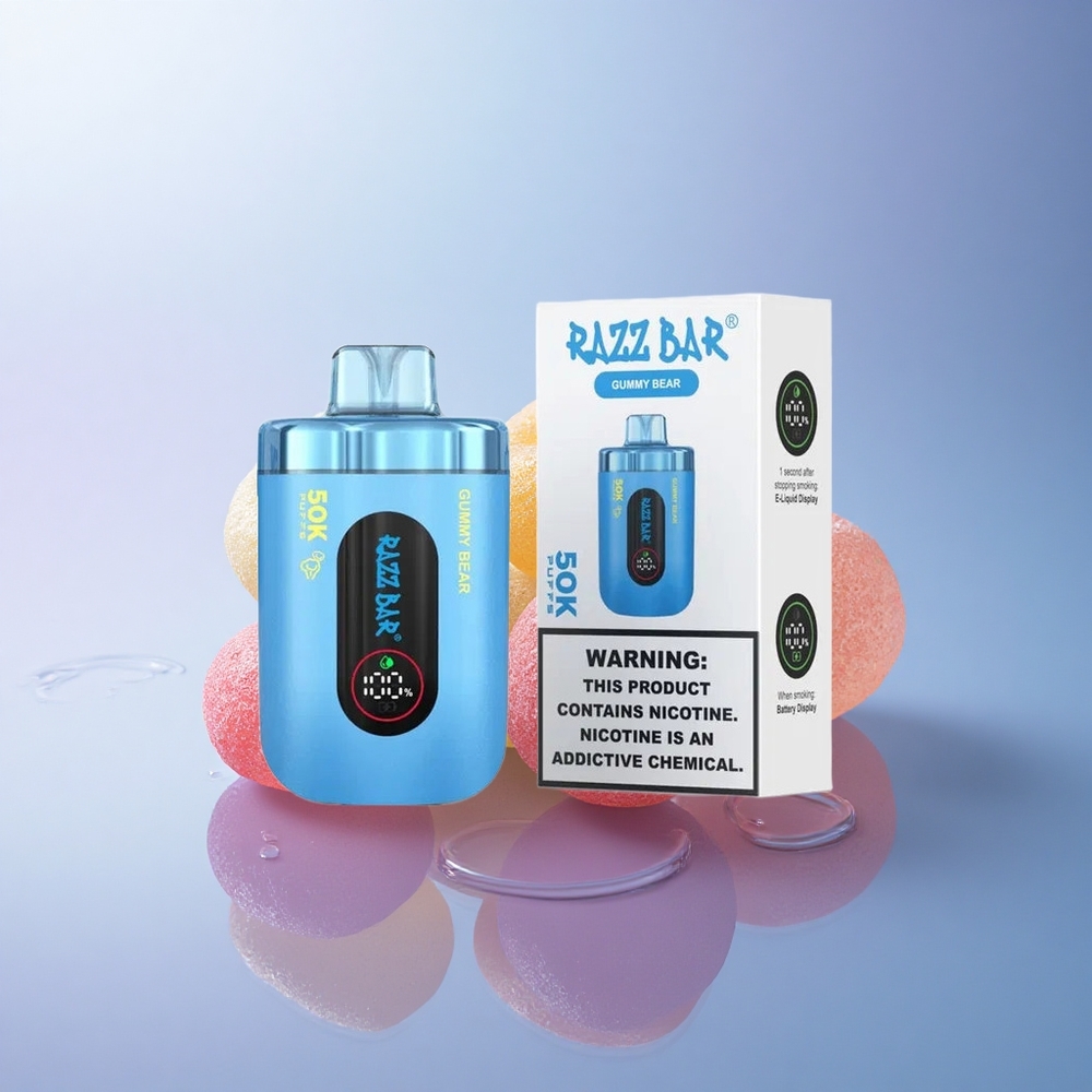 Razz Bar 50K Puffs Medvedki z 2% nikotina in 650 mAh baterijo